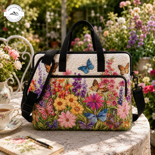 Floral Garden & Butterfly Quilted Laptop Bag TP09