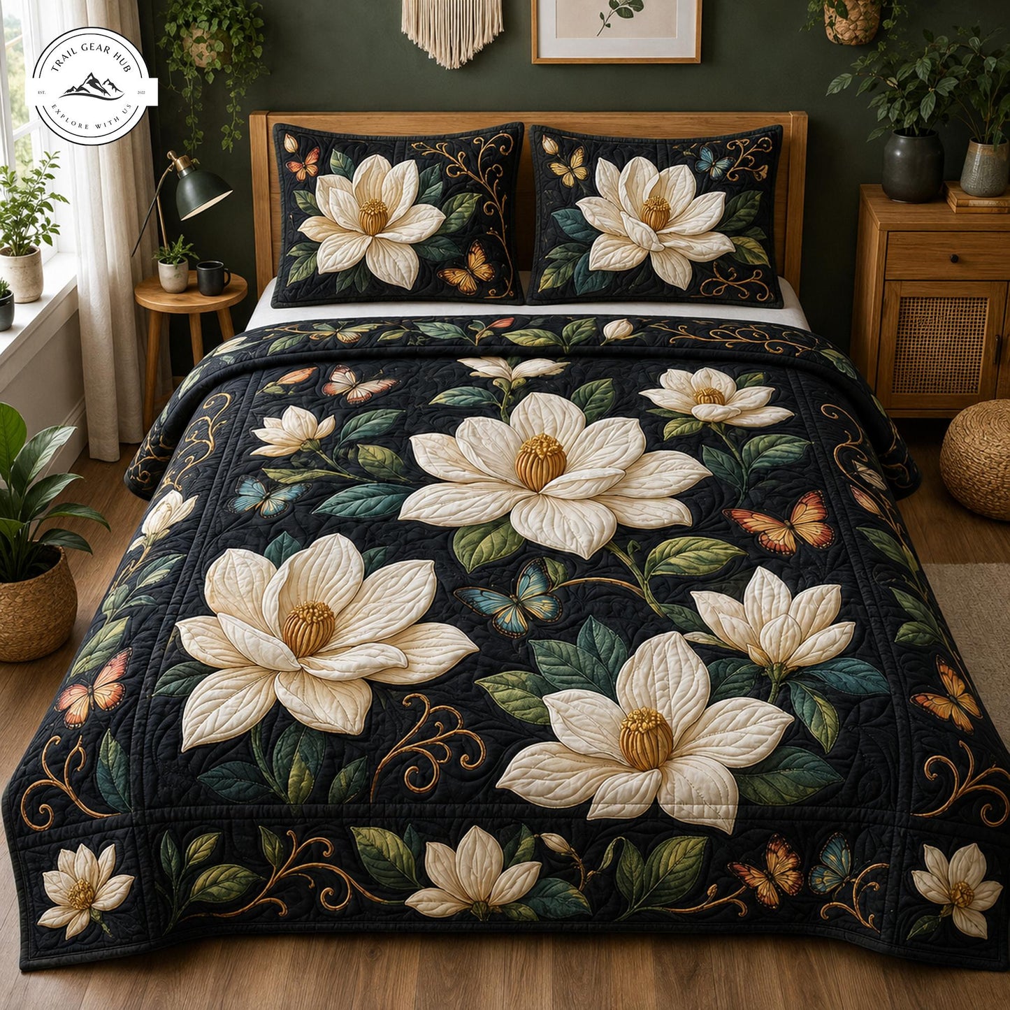 Vintage Magnolia Floral Quilted Bedding Set TP10