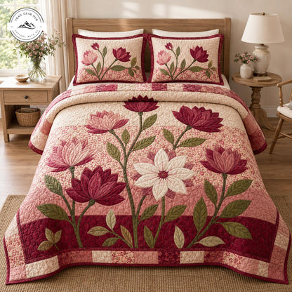 Vintage Lotus Floral Quilted Bedding Set TP27