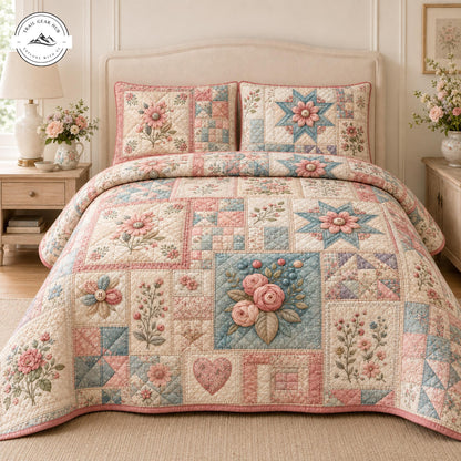 Floral Patchwork Quilted Bedding Set TP28