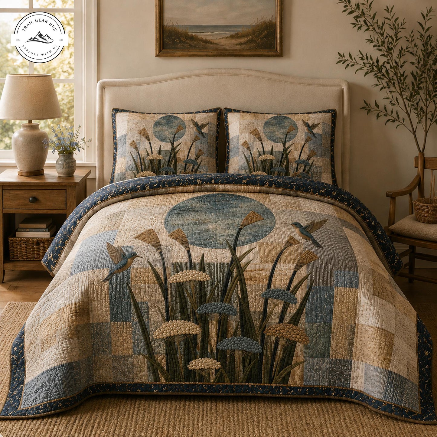 Hummingbird & Cattail Quilted Bedding Set TP30