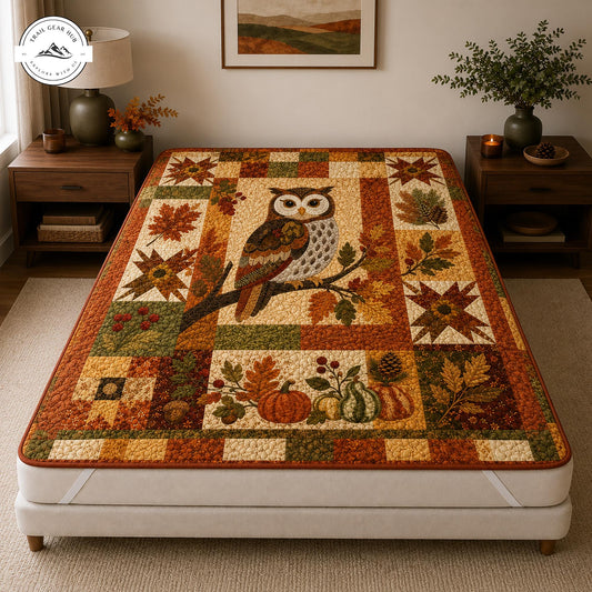 Rustic Autumn Owl Patchwork Quilted Mattress Cover TP53QLTMTC