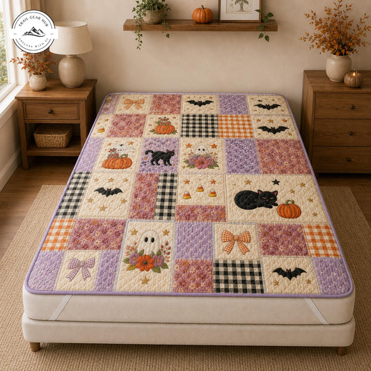 Cute Halloween Ghost & Black Cat Quilted Mattress Cover TP60QLTMTC