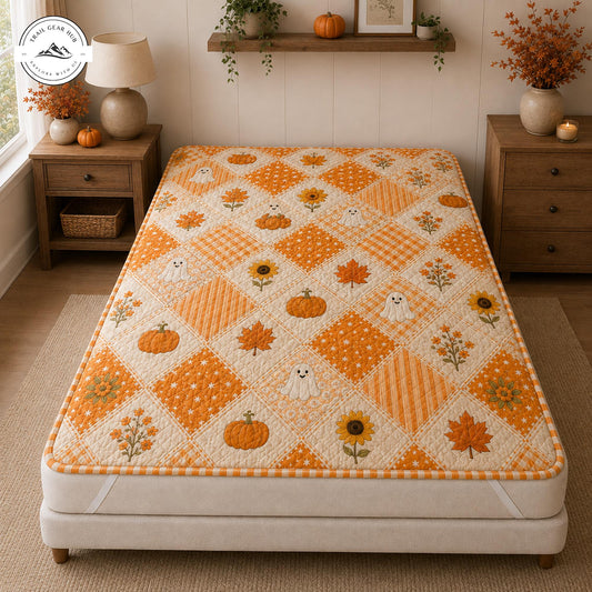 Pumpkin Ghost Sunflower Patchwork Quilted Mattress Cover TP61QLTMTC