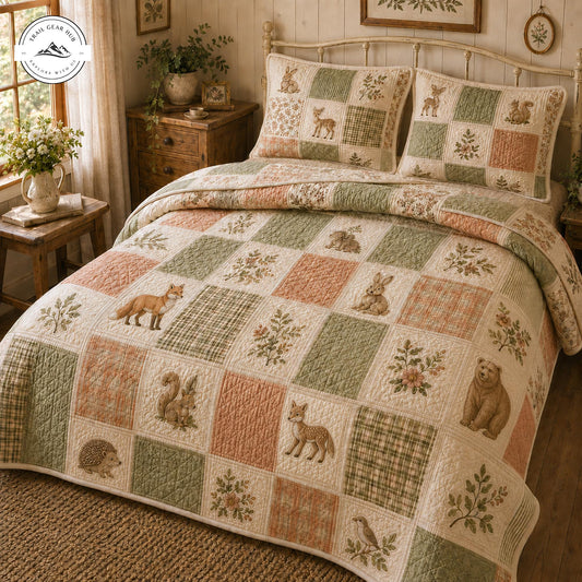 Forest Woodland Animals Patchwork Quilted Bedding Set TP62