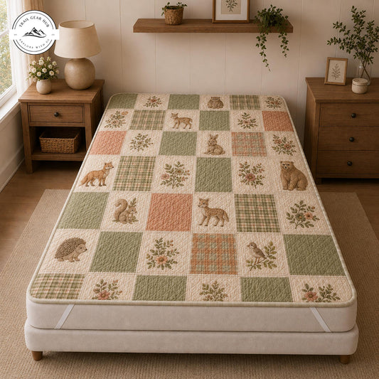Forest Woodland Animals Patchwork Quilted Mattress Cover TP62QLTMTC