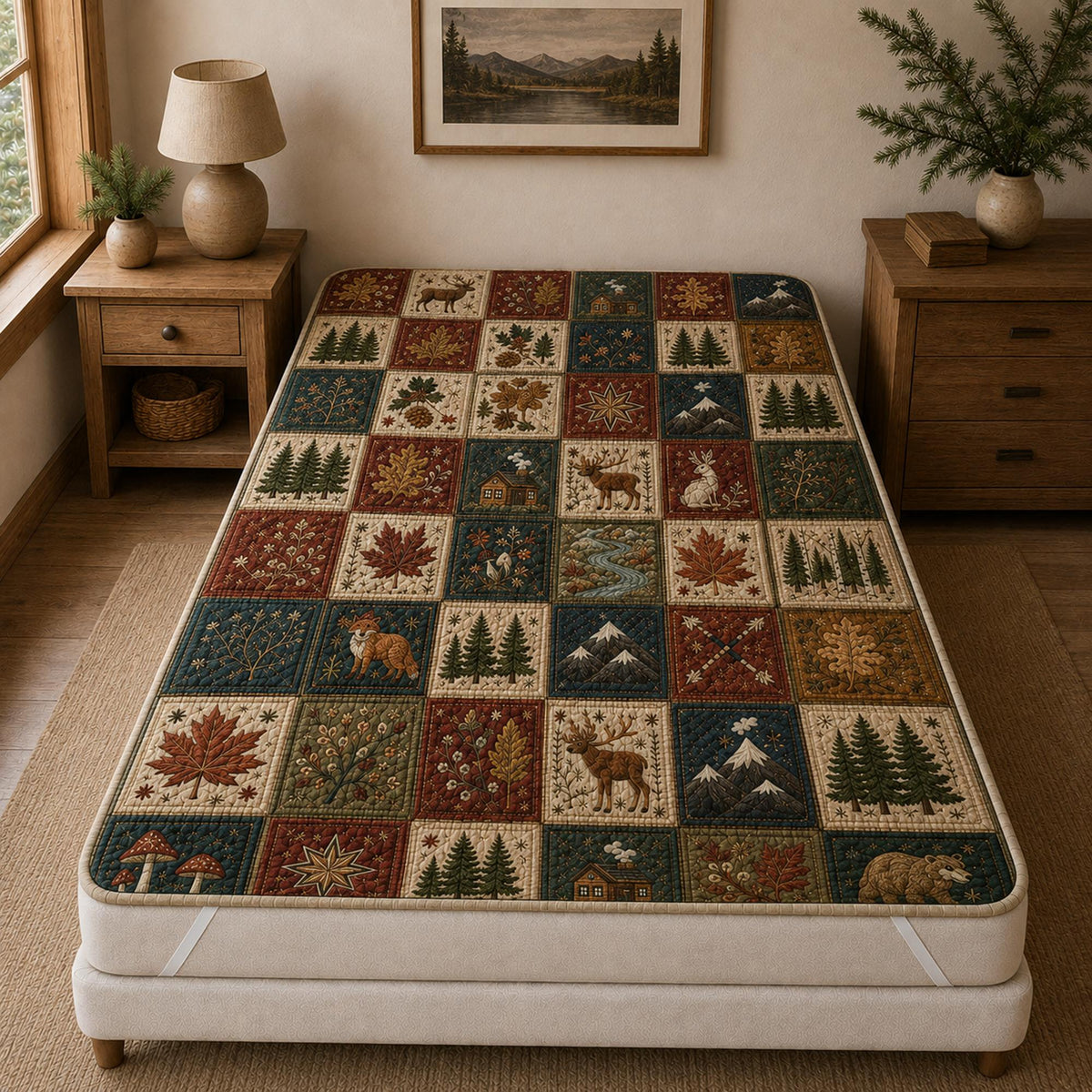 Rustic Forest Wildlife Quilted Mattress Cover TP63QLTMTC