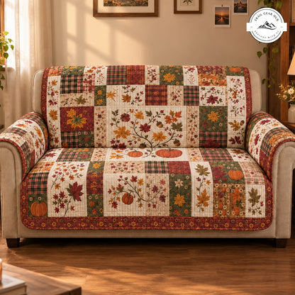 Autumn Maple Leaves & Pumpkin Patchwork Quilted Seat Sofa TP77QLTSS