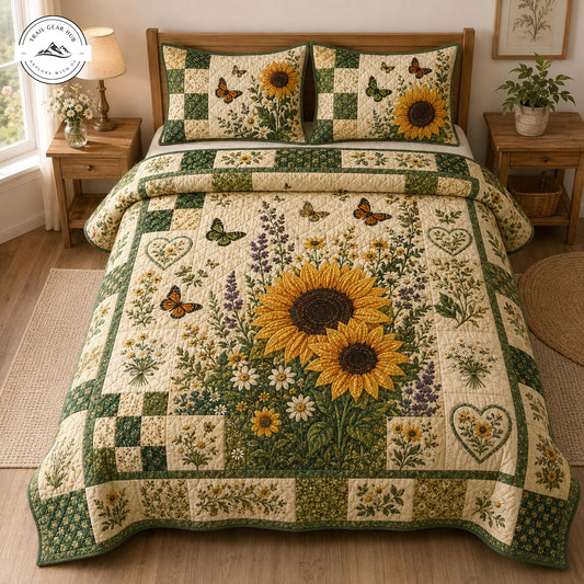 Sunflower & Butterfly Patchwork Quilted Bedding Set TP78