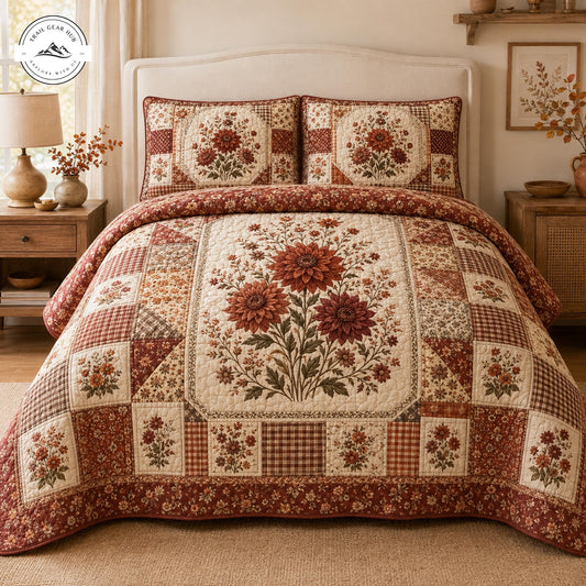 Vintage Autumn Sunflower Quilted Bedding Set TP89