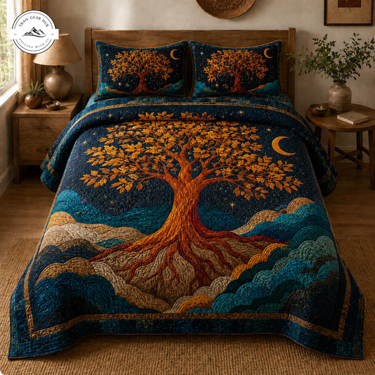 Mystical Tree of Life & Crescent Moon Quilted Bedding Set TP95