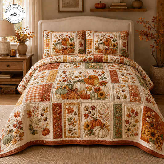 Rustic Autumn Pumpkin Patchwork Quilted Bedding Set TP97