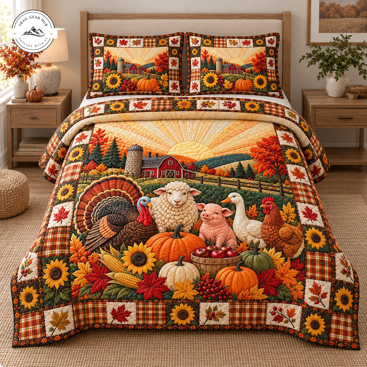 Fall Barnyard Animals Quilted Bedding Set TP123
