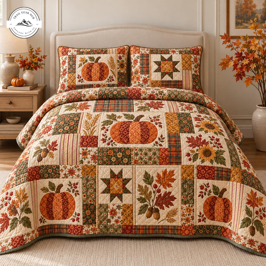 Fall Pumpkin & Floral Patchwork Quilted Bedding Set TP124