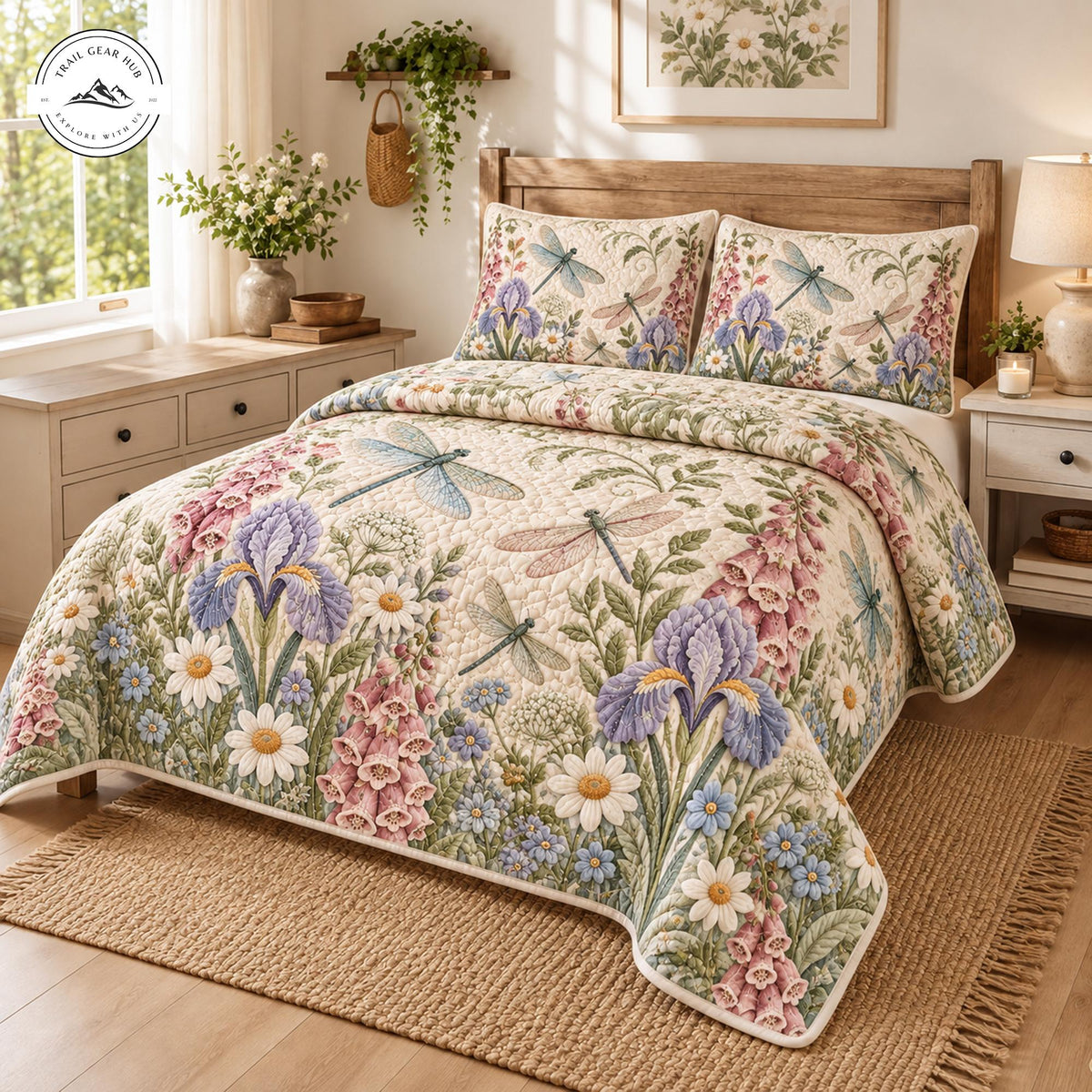 Dragonfly & Wildflower Quilted Bedding Set TP142