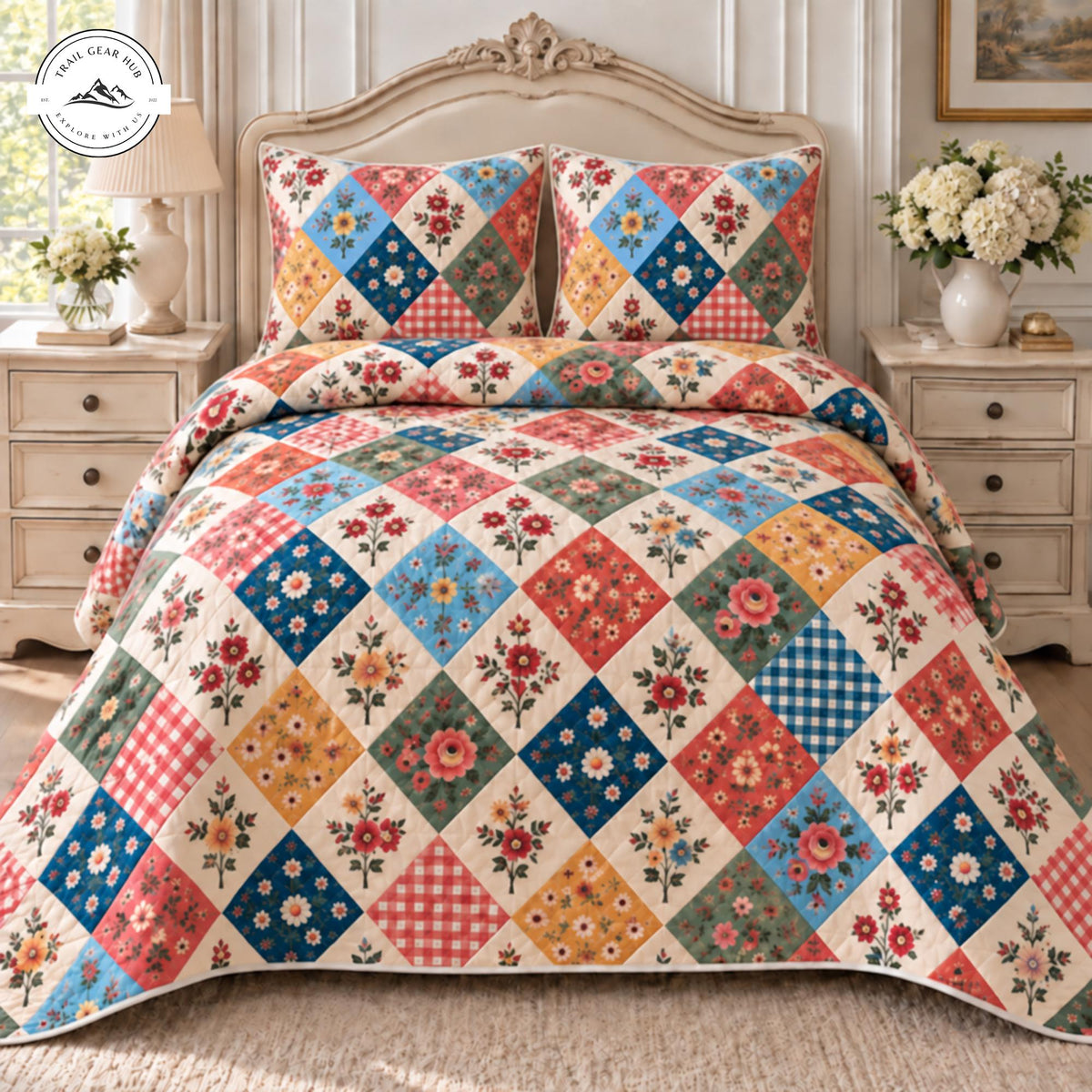 Vintage Floral Patchwork Quilted Bedding Set TP144