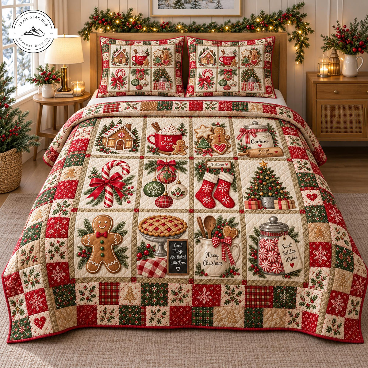 Christmas Gingerbread & Holiday Treats Patchwork Quilted Bedding Set TP159