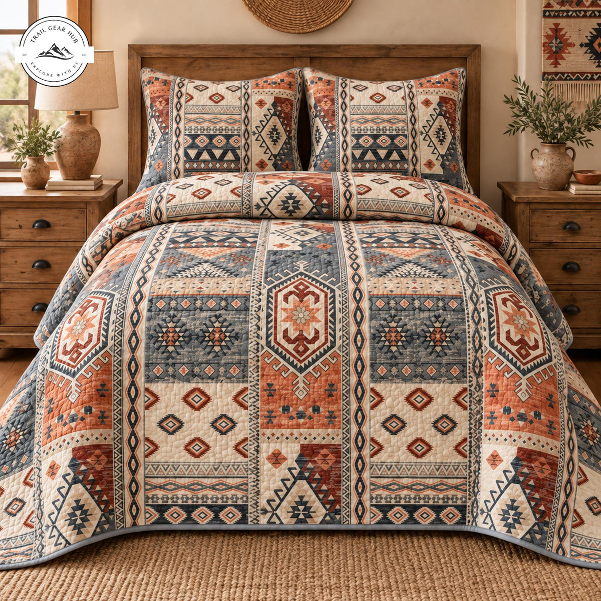 Vintage Aztec Geometric Quilted Bedding Set TP166
