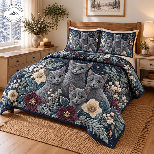 Vintage Botanical Cat Quilted Bedding Set TP167