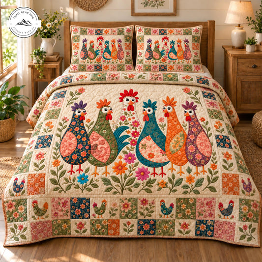 Country Rooster Floral Patchwork Quilted Bedding Set TP168