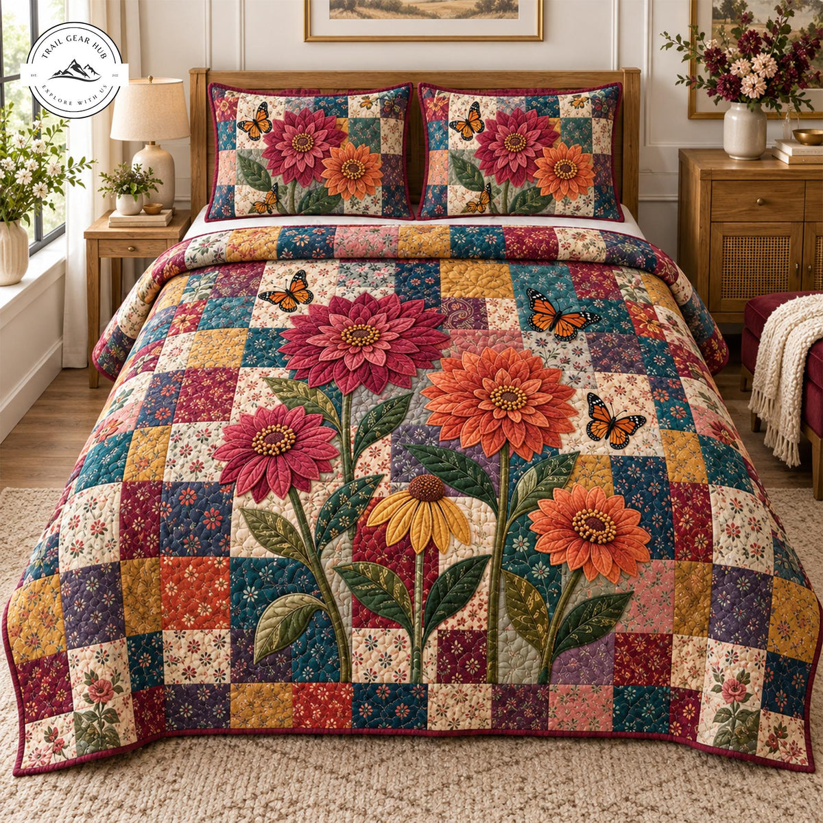 Floral Sunflower Patchwork Quilted Bedding Set TP182
