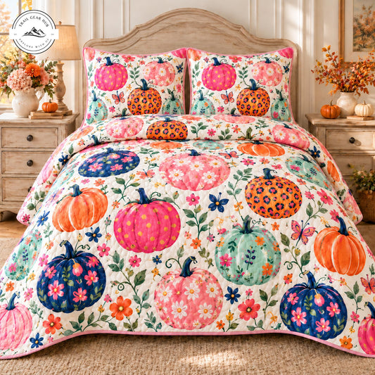 Colorful Floral Pumpkin Quilted Bedding Set TP183