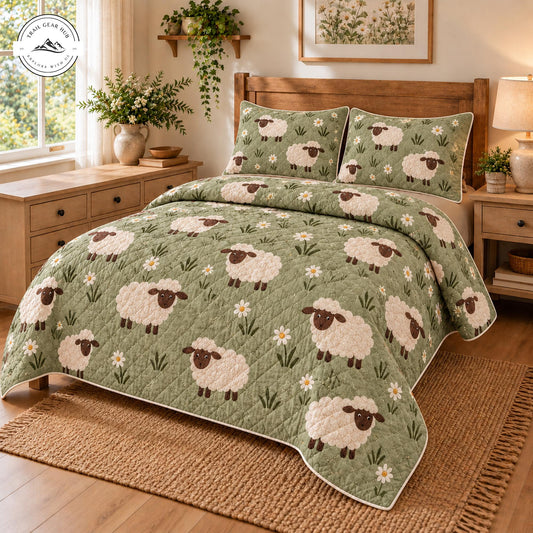 Sage Green Sheep Quilted Bedding Set TP184