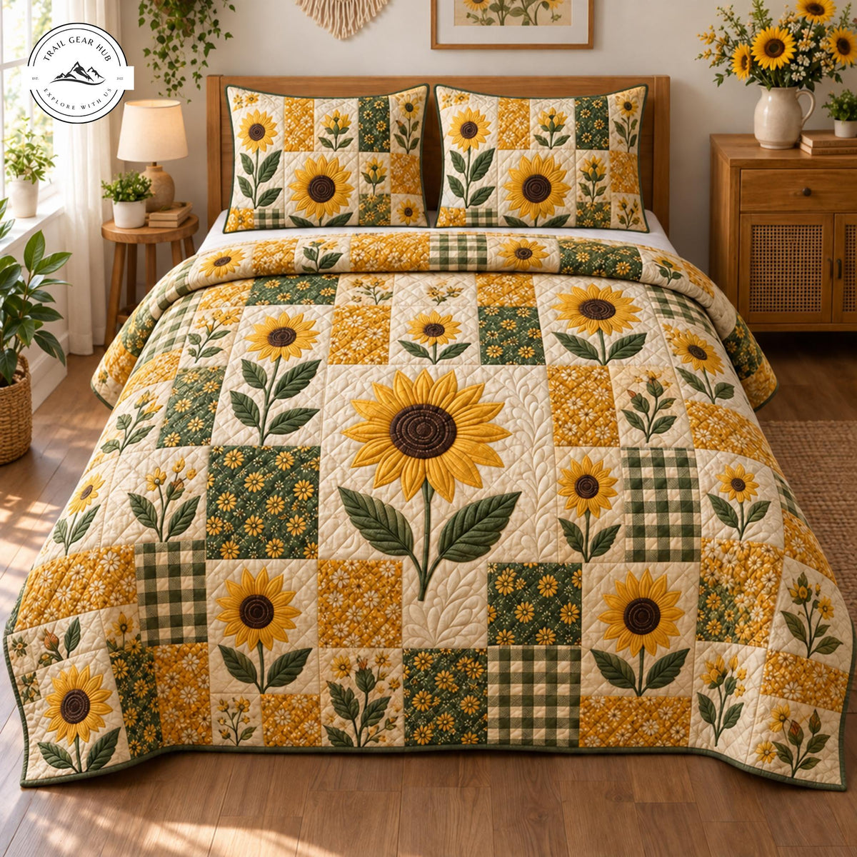 Rustic Sunflower Patchwork Quilted Bedding Set TP194