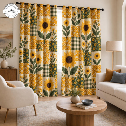 Rustic Sunflower Patchwork Grommet Curtains TP194GRMCT