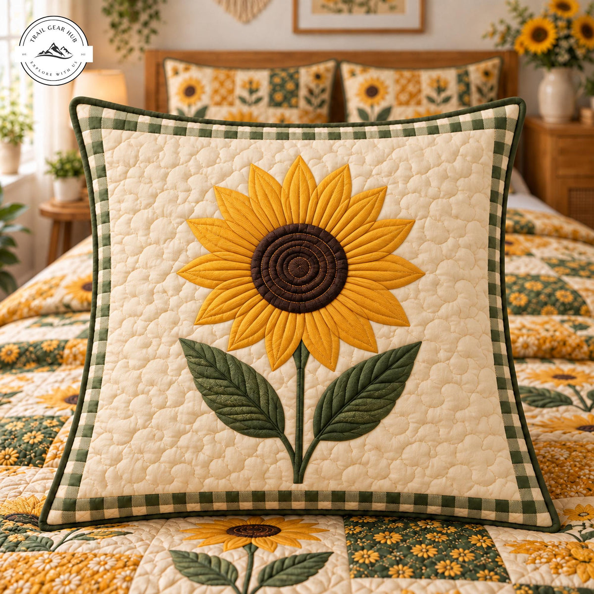 Rustic Sunflower Patchwork Quilted Pillow Cover TP194QLTPLC