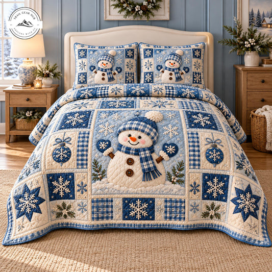 Festive Blue Snowman Quilted Bedding Set TP196