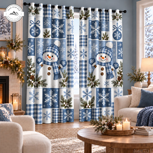 Festive Blue Snowman Grommet Curtains TP196GRMCT