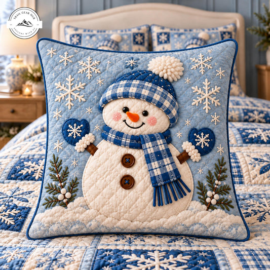 Festive Blue Snowman Quilted Pillow Cover TP196QLTPLC