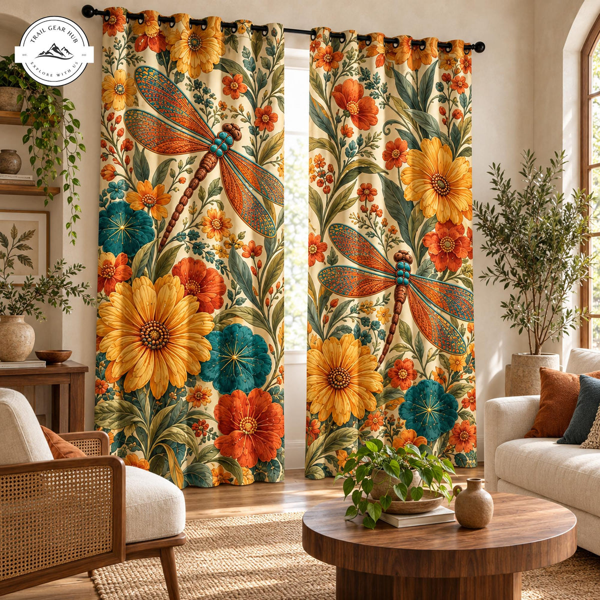 Sunflower and Dragonfly Grommet Curtains TP197GRMCT