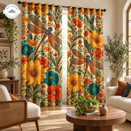 Sunflower and Dragonfly Grommet Curtains TP197GRMCT