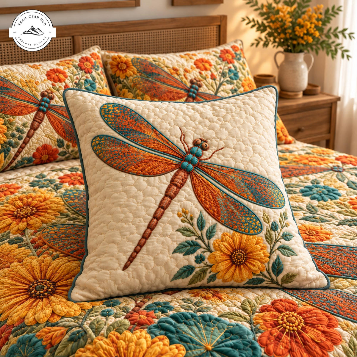 Sunflower and Dragonfly Quilted Pillow Cover TP197QLTPLC