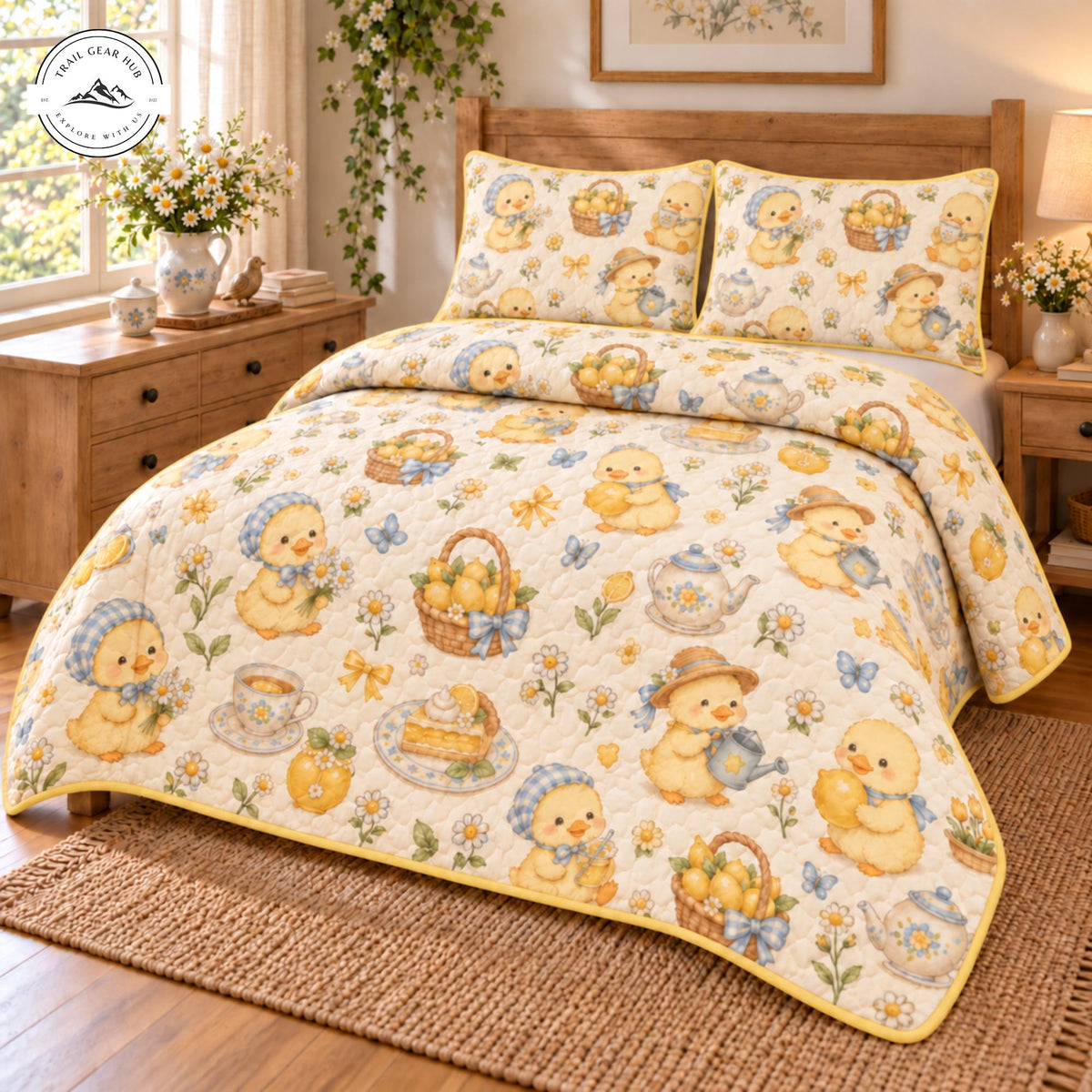Vintage Yellow Duck Quilted Bedding Set TP207