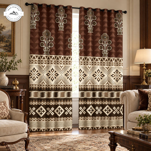 Rustic Geometric Brown  Grommet Curtains TP208GRMCT