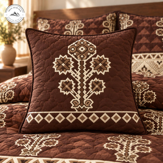 Rustic Geometric Brown Quilted Pillow Cover TP208QLTPLC