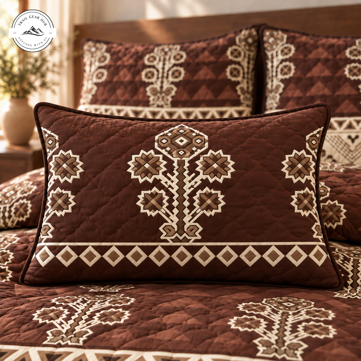 Rustic Geometric Brown Quilted Pillow Cover TP208QLTPLC