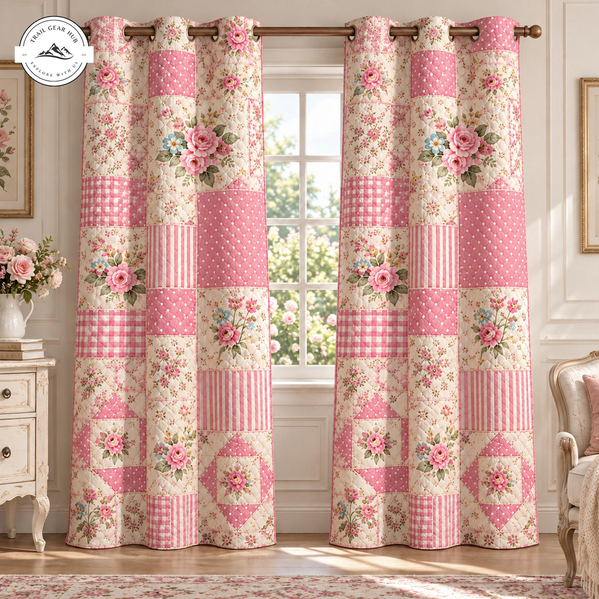 Vintage Rose Patchwork Quilted Curtains TP0219QLTCT