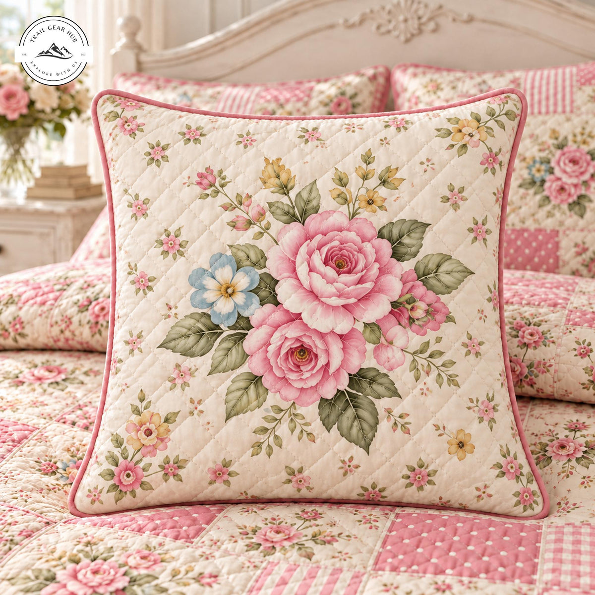Vintage Rose Patchwork Quilted Pillow Cover TP219QLTPLC