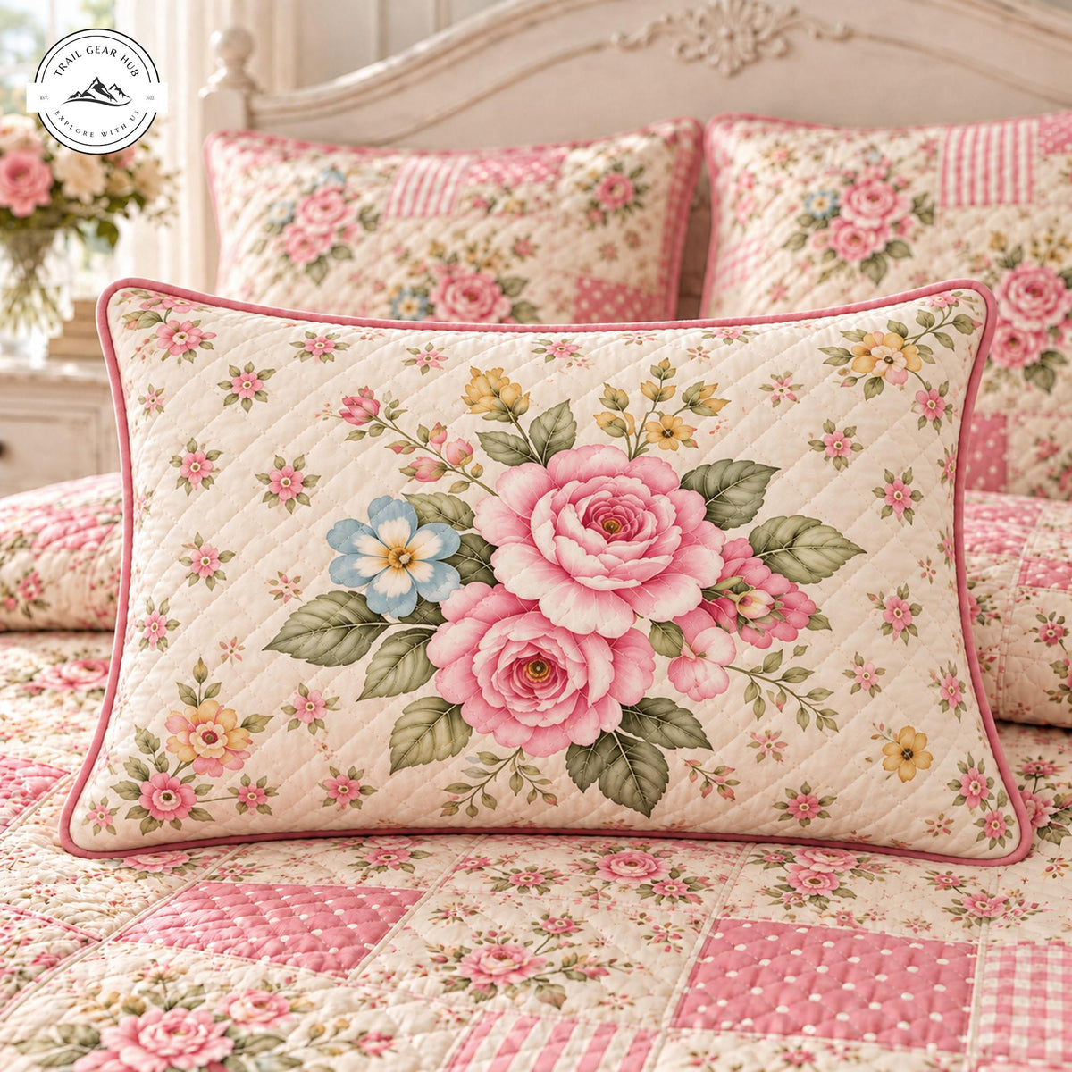 Vintage Rose Patchwork Quilted Pillow Cover TP219QLTPLC