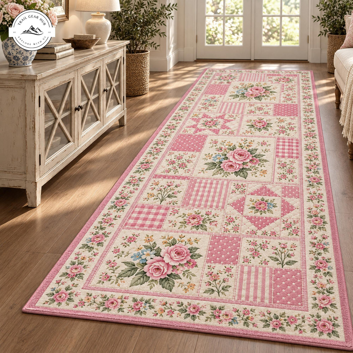 Vintage Rose Patchwork Plush Runner Rug TP219RUGHN117