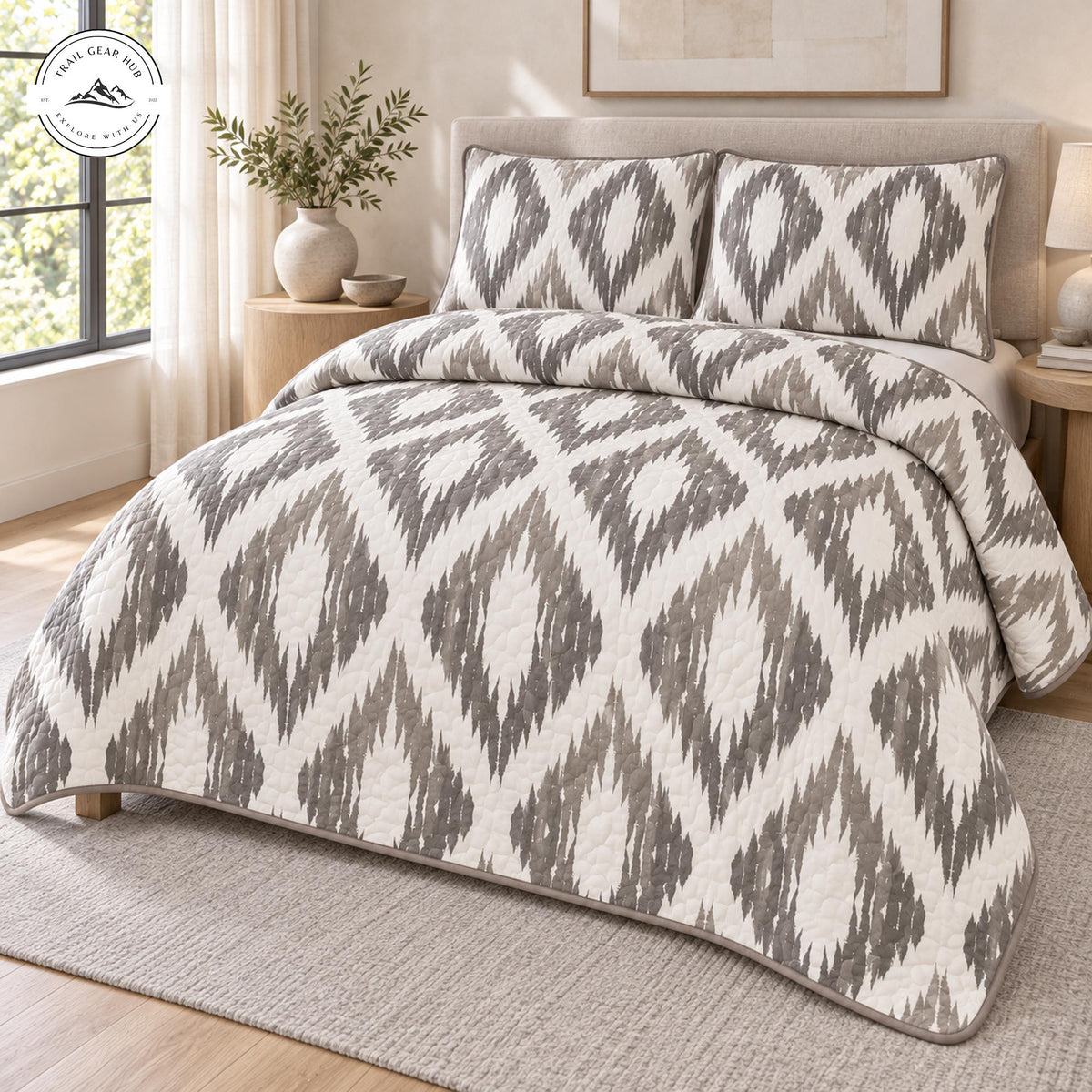 Neutral Grey Abstraction Pattern Quilted Bedding Set TP232