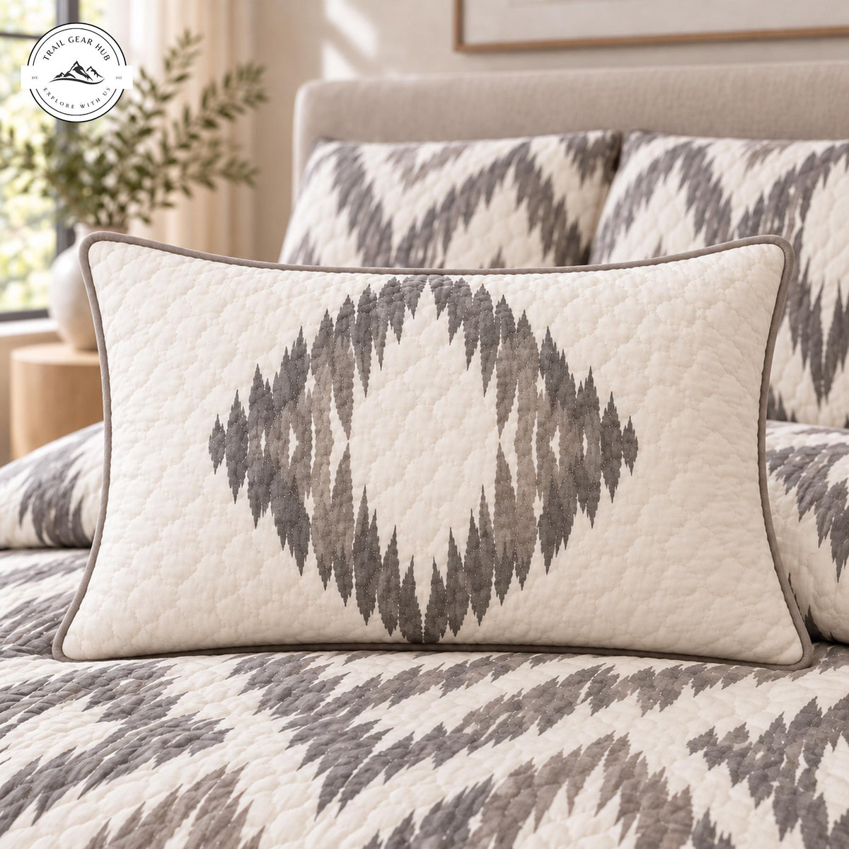 Neutral Grey Abstraction Pattern Quilted Pillow Cover TP232QLTPLC