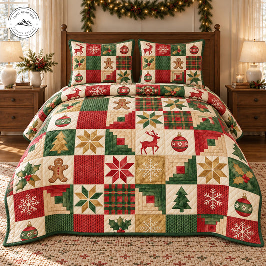 Rustic Christmas Patchwork Quilted Bedding Set TP233