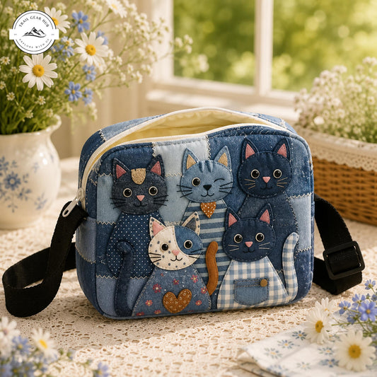 Cute Patchwork Kitten Quilted Crossbody Bag TP02