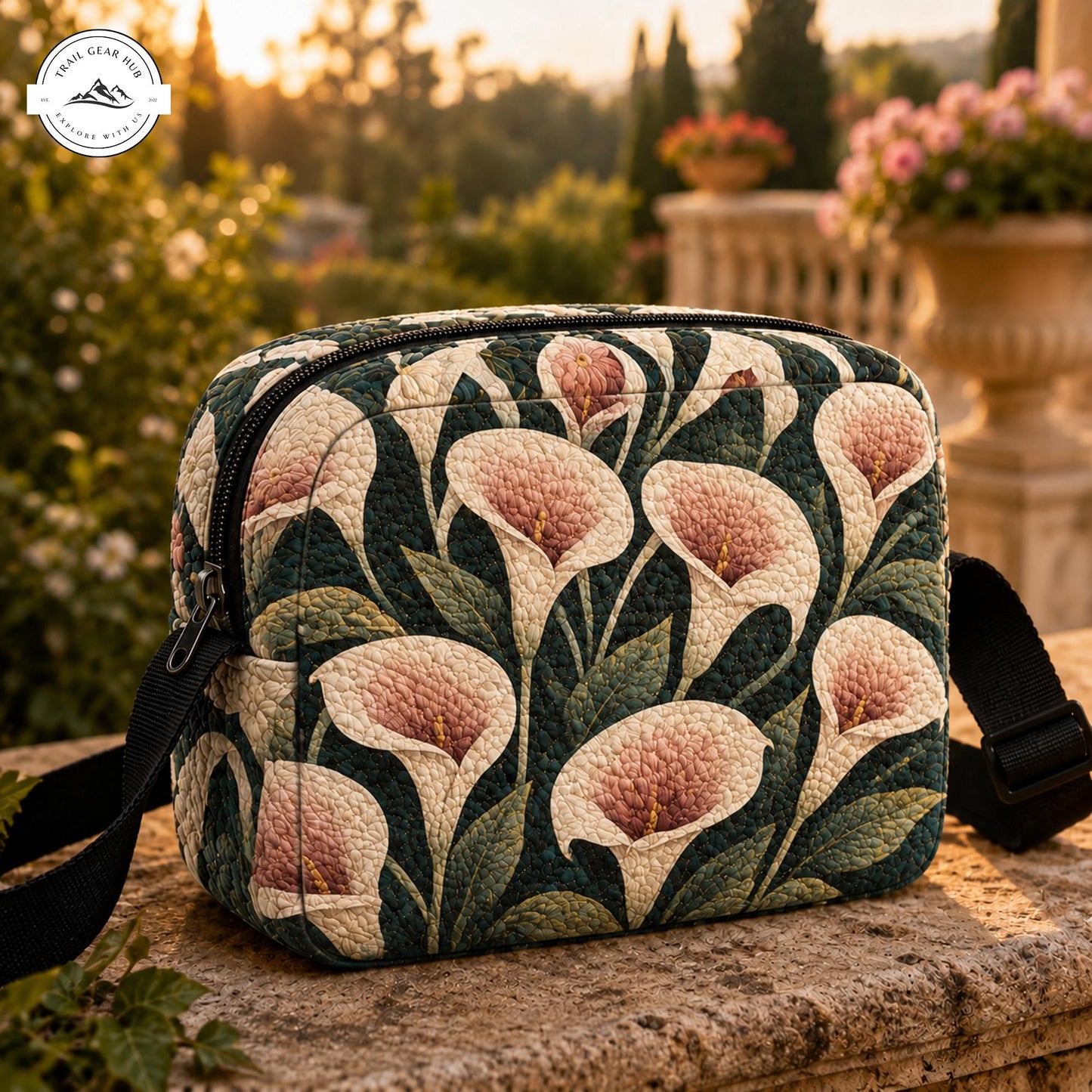 Artistic Calla Lily Quilted Crossbody Bag TP03