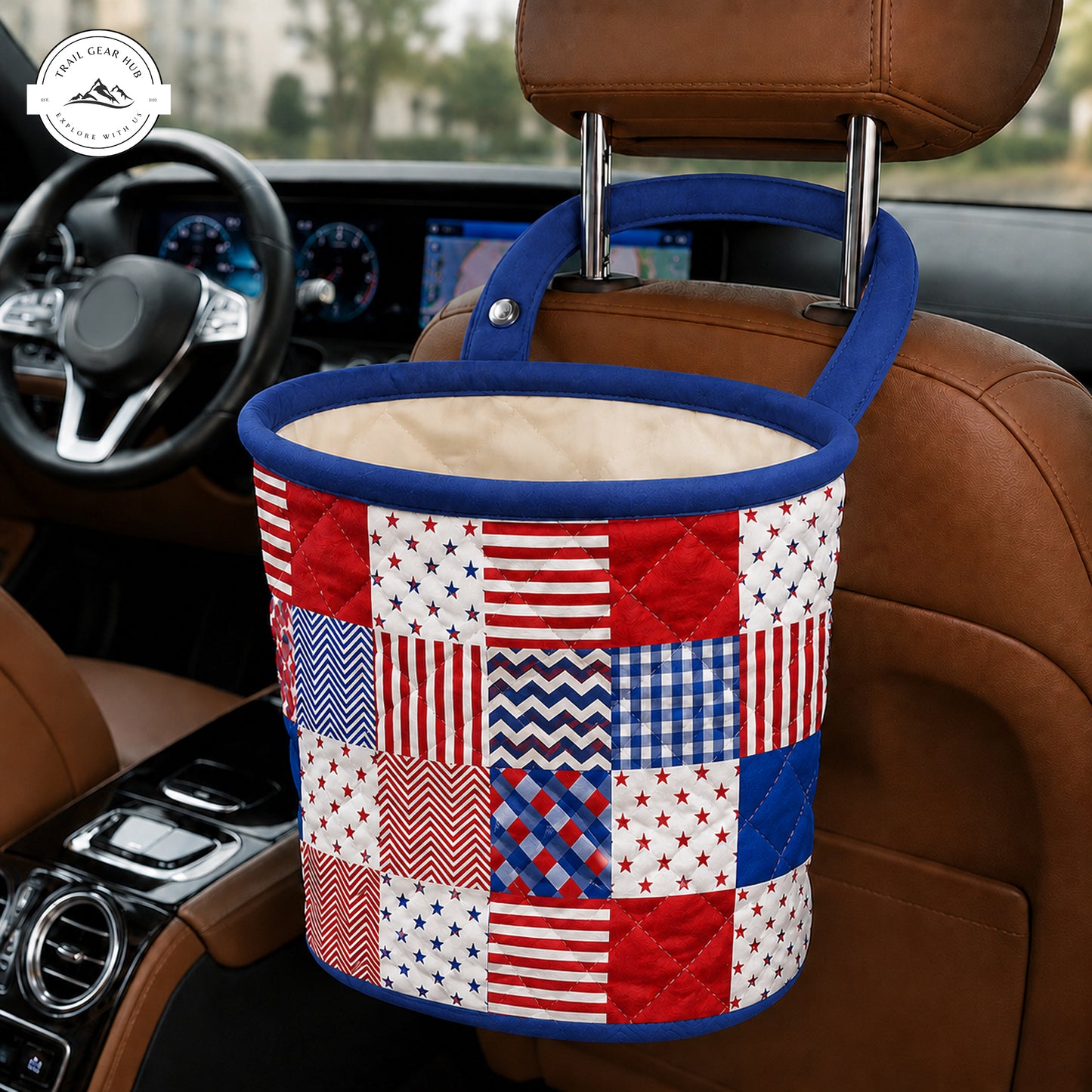 American Flag Patchwork Quilted Car Trash Bin TP01